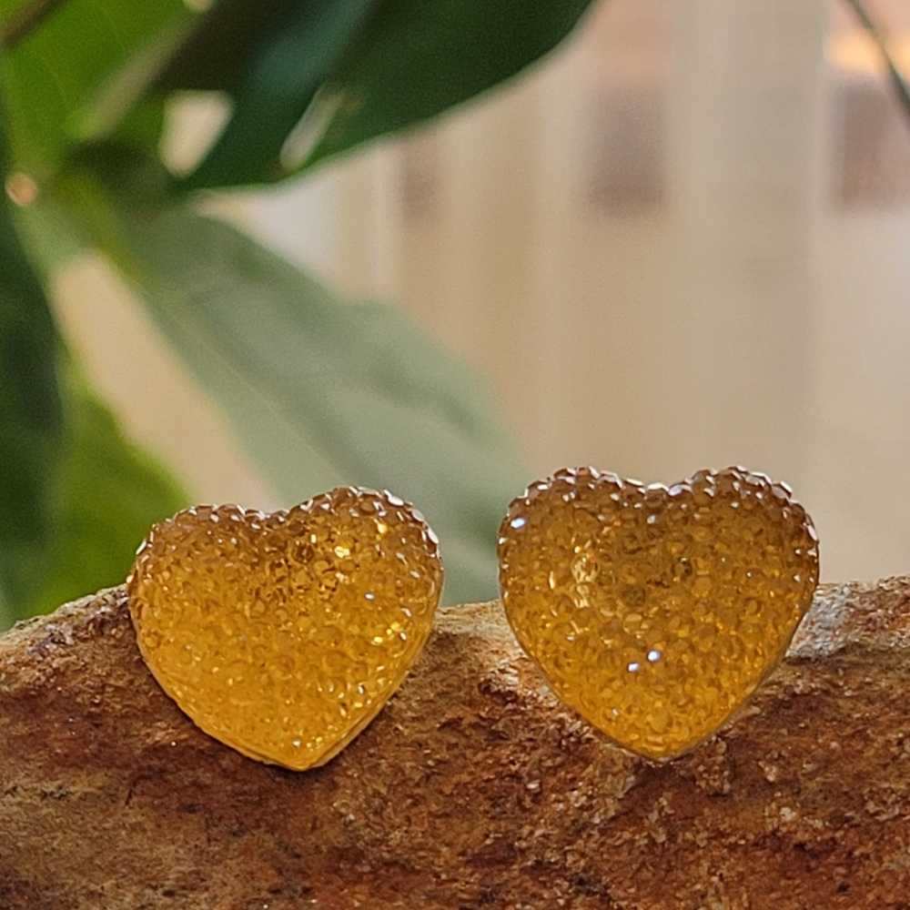 Yellow Heart Faux Druzy Stud Earrings Fashion Jewelry